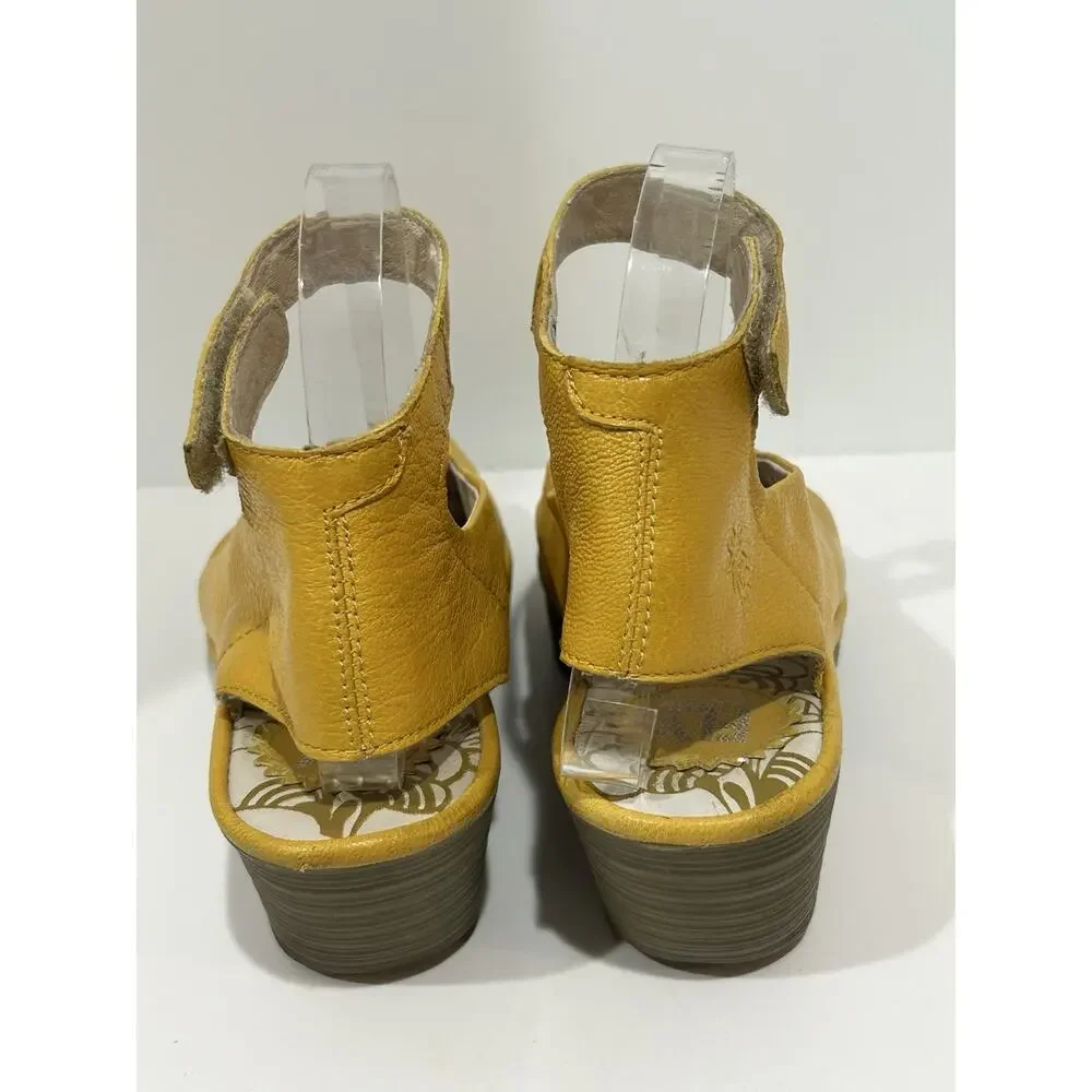 fly London leather sandal Yellow Ankle Strap Platform Size 8